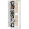 67" Tall Kitchen Pantry, Freestanding Kitchen Storage Cabinet with 4 Rattan Doors and Adjustable Shelves, White