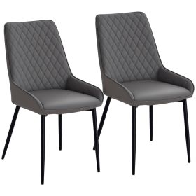 Upholstered Kitchen Chairs, Modern Dining Chairs Set of 2 with Diamond Tufting and Steel Legs for Dining Room, Grey
