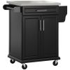 Kitchen Island with Stainless Steel Top, Rolling Kitchen Cart on Wheels with Storage Drawer, Cabinet, Towel Rack and Spice Rack (Black)