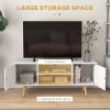 White TV Stand Cabinet for TVs up to 55 Inches with Storage Shelves Entertainment Unit Wood Legs for Living Room