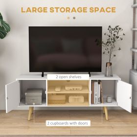 White TV Stand Cabinet for TVs up to 55 Inches with Storage Shelves Entertainment Unit Wood Legs for Living Room