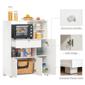 White Compact Kitchen Pantry Cabinet Server with Microwave Stand Drawer And Shelves Storage Buffet Hutch for Kitchen Organization