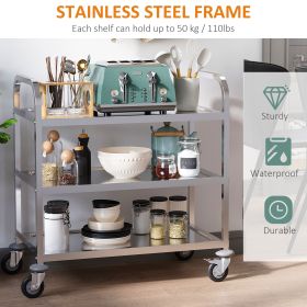 33 Inch 3-Tier Stainless Steel Kitchen Trolley Rolling Island with Wheels