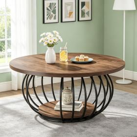 100 Cm Industrial Coffee Table - 2-tier round Table with Metal Frame in for Living Room Decor