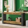 160 Cm Country Style Console Table - Sofa Table for Hall & Living Room Decorative Furniture in Natural Wood Finish