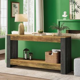 160 Cm Country Style Console Table - Sofa Table for Hall & Living Room Decorative Furniture in Natural Wood Finish