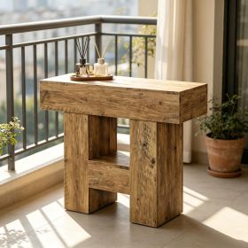 Rustic Wooden Narrow Coffee Table with 2 Levels Sofa Table & Nightstand for Living Room