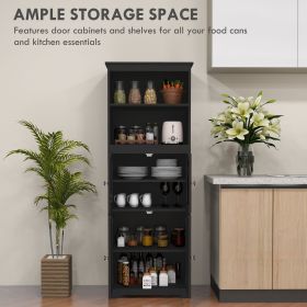 Black 63'' Small Buffet with 4-Door Kitchen Pantry Storage Cabinet Adjustable Shelf for Dining Room