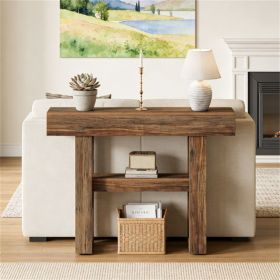 105 Cm Rustic Brown Farmhouse Console Table with 2 Levels Narrow Dining Table Featuring Shelf Storage Console Desk for Living Room