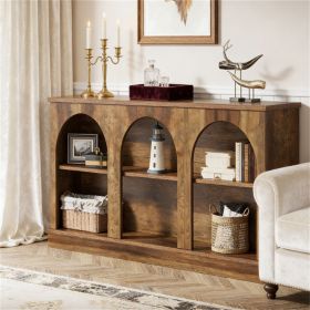 Farmhouse Long Entrance Table with 3-Step Storage Country Style Hallway Console for Entryway Organization