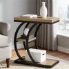 3-Story C-Shape Industrial Design Coffee Table with Storage in Natural Wood Side Table for Living Room Bedroom