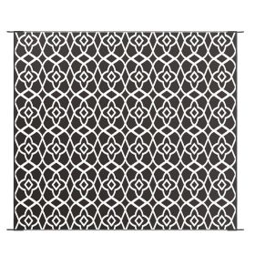 Reversible Outdoor Rug Carpet RV Camping Rugs with Carry Bag, 8' x 10', Black & White Clover