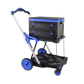 Multi-Use 2-Tier Collapsible Cart With Storage Crate - Foldable Shopping Trolley For Grocery, Warehouse & Supermarket