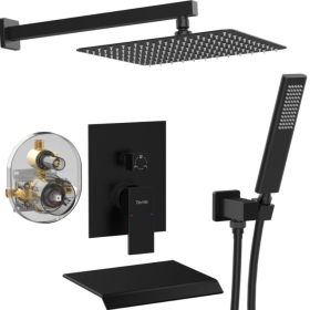 Male NPT Matte Black Shower System 12 Inch Shower Fixtures Rain Shower Head With Handheld Shower Spray, Wall Mount Shower Faucet Set For Bathroom