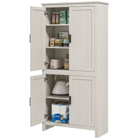 64" 4-Door Kitchen Pantry, Freestanding Storage Cabinet with 3 Adjustable Shelves for Kitchen, Antique White
