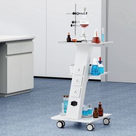 Lab Trolley, Rolling Lab Cart With Built-in Socket, 3-Layer Metal Mobile Trolley, Tray Rolling Clinic Cart With Swivel Wheels, 220 Lbs Weight Capacity