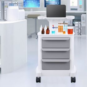 4 Tiers Lab Carts Mobile Medical Cart With 3 Drawers & 1 Top Tray White, Trolley Storage Cart With ABS Material, Lab Rolling Cart With 4 Silent Wheels