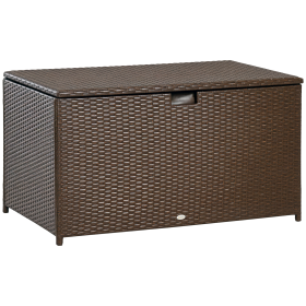 113 Gallon Outdoor Storage Box, Rattan Deck Box for Indoor, Patio Furniture Cushions, Pool Garden Tools, Brown