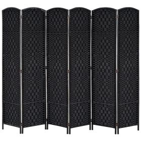 Room Divider, 6 Panel Folding Privacy Screen, 6FT Tall Portable Wicker Weave Partition Wall Divider for Bedroom, Home Office, Black