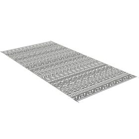 Reversible Outdoor Rug Carpet RV Camping Rugs with Carry Bag, 9' x 18', Gray & Cream White Boho