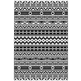 Reversible Outdoor Rug, Waterproof Plastic Straw with Carry Bag, 6' x 9', Black & White Geometric Wall