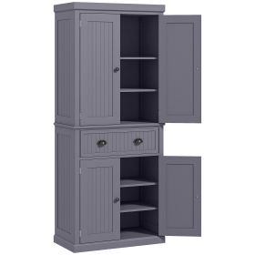 72" Kitchen Pantry Storage Cabinet, Cupboard w/ 4 Doors and 3 Adjustable Shelves, Large Central Drawer, Navy Blue