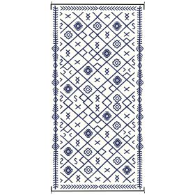 Reversible Outdoor Rug, Waterproof Plastic Straw with Carry Bag, 9' x 18', Blue & White Rhombus