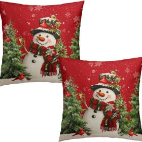 Snowman Christmas Red Throw Pillow Covers 18x18 Set Of 2 Winter Snow