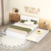 Modern Full Bed Frame With Twin Size Trundle And 2 Drawers For White High Gloss and Washed White Color