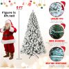 8FT Pre-Lit Flocked Christmas Tree, Hinged Artificial Xmas Trees/Premium PVC Branches, 500 Lights