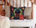 Black Cocker Spaniel Christmas Throw Pillow Machine Washable, Indoor Outdoor Decorative Pillow for Couch, Bed or Patio, 14Hx14W