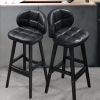 Set of 2 Rustic PU Leather Bar Stools with Upholstered Black