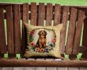 Otterhound and Flowers Throw Pillow Machine Washable, Indoor Outdoor Decorative Pillow for Couch, Bed or Patio, 14Hx14W