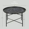 Cafe Table for Living Room, 24" Round Center Table with Hammered Tray Top and Metal Frame for Bedroom, Pewter