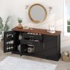 63" Farmhouse Barn Door Storage Cabinet with 2 Drawers & Door Rack, Large Buffet Table Coffee Bar Cabinets with Adjustable Shelves for Kitchen