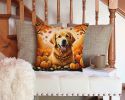 Golden Retriever Fall Throw Pillow Machine Washable, Indoor Outdoor Decorative Pillow for Couch, Bed or Patio, 14Hx14W