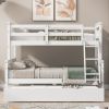 Twin over Full Bunk Bed with Ladder, Twin Size Trundle, Safety Guardrail, White