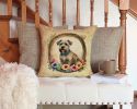 Glen of Imaal Terrier and Flowers Throw Pillow Machine Washable, Indoor Outdoor Decorative Pillow for Couch, Bed or Patio, 14Hx14W