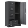 Metal Storage Vertical Filing Cabinet with Lock, Steel File Locker with 4 Drawers and 1 door for School, Living Room, Bedroom, Office (Black)