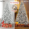 Artificial 6ft Flocked Christmas Tree with 678 PVC Branch Tips, 250L Warm white led, Round head, Foldable Base for Indoor Holiday Decorating