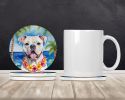American Bulldog Luau Large Sandstone Coasters Pack of 4 Absorbent Round Coasters Decor Gifts for Men or Women, 4 in, Multicolor