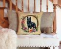 Schipperke and Flowers Throw Pillow Machine Washable, Indoor Outdoor Decorative Pillow for Couch, Bed or Patio, 14Hx14W