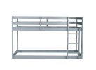 Solid Wooden, Solid Rubber Wooden Twin over Twin Floor Bunk Bed with Ladder, with Bed Platform of Strengthened Slats , Grey