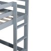 Solid Wooden, Solid Rubber Wooden Twin over Twin Floor Bunk Bed with Ladder, with Bed Platform of Strengthened Slats , Grey
