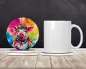 Hippie Animal Pig Large Sandstone Coasters Pack of 4 Absorbent Round Coasters Decor Gifts for Men or Women, 4 in, Multicolor