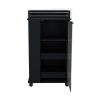 Bar Cart with Glass Door, 2-Side Shelves and Casters, Black