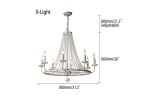 Crylite French Country Candle-Shaped 8-Light Crystal Bead Strands Metal Wheel Chandelier