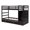 Twin Over Twin Bunk Bed with Trundle and Staircase,Espresso(OLD SKU:LT000068AAP)