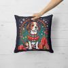 Beagle Christmas Throw Pillow Machine Washable, Indoor Outdoor Decorative Pillow for Couch, Bed or Patio, 14Hx14W