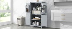 Elegant Bathroom Floor Storage Cabinet, Bathroom Storage Unit, Freestanding Cabinet with 4 Doors, Adjustable Shelves, Adaptable Shelves, Grey